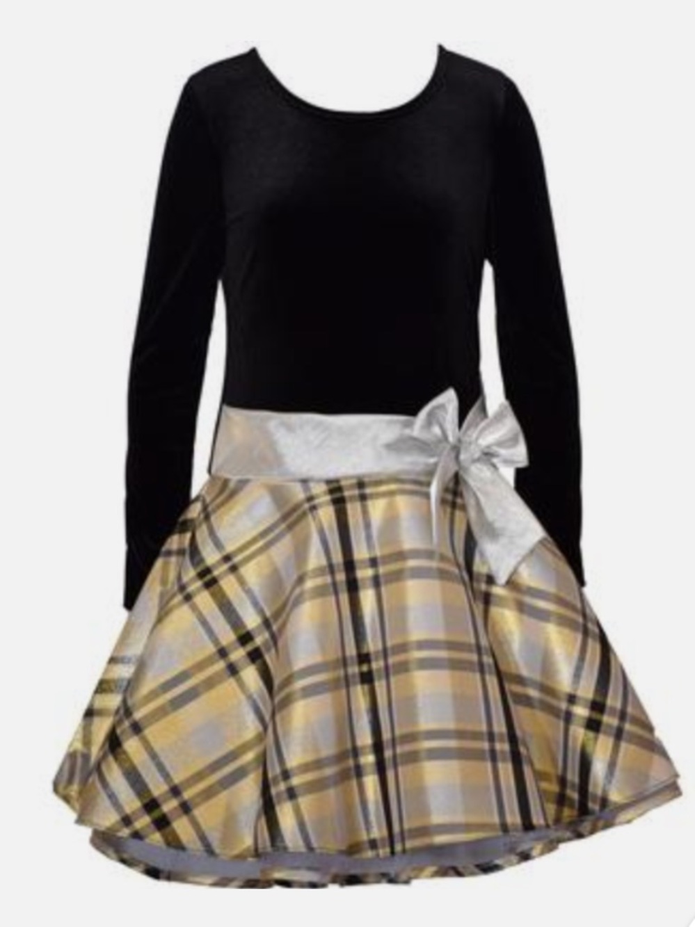 NWT Bonnie Jean Holiday Velvet Plaid Drop Waist Dress for Big Girls SZ 12 Black